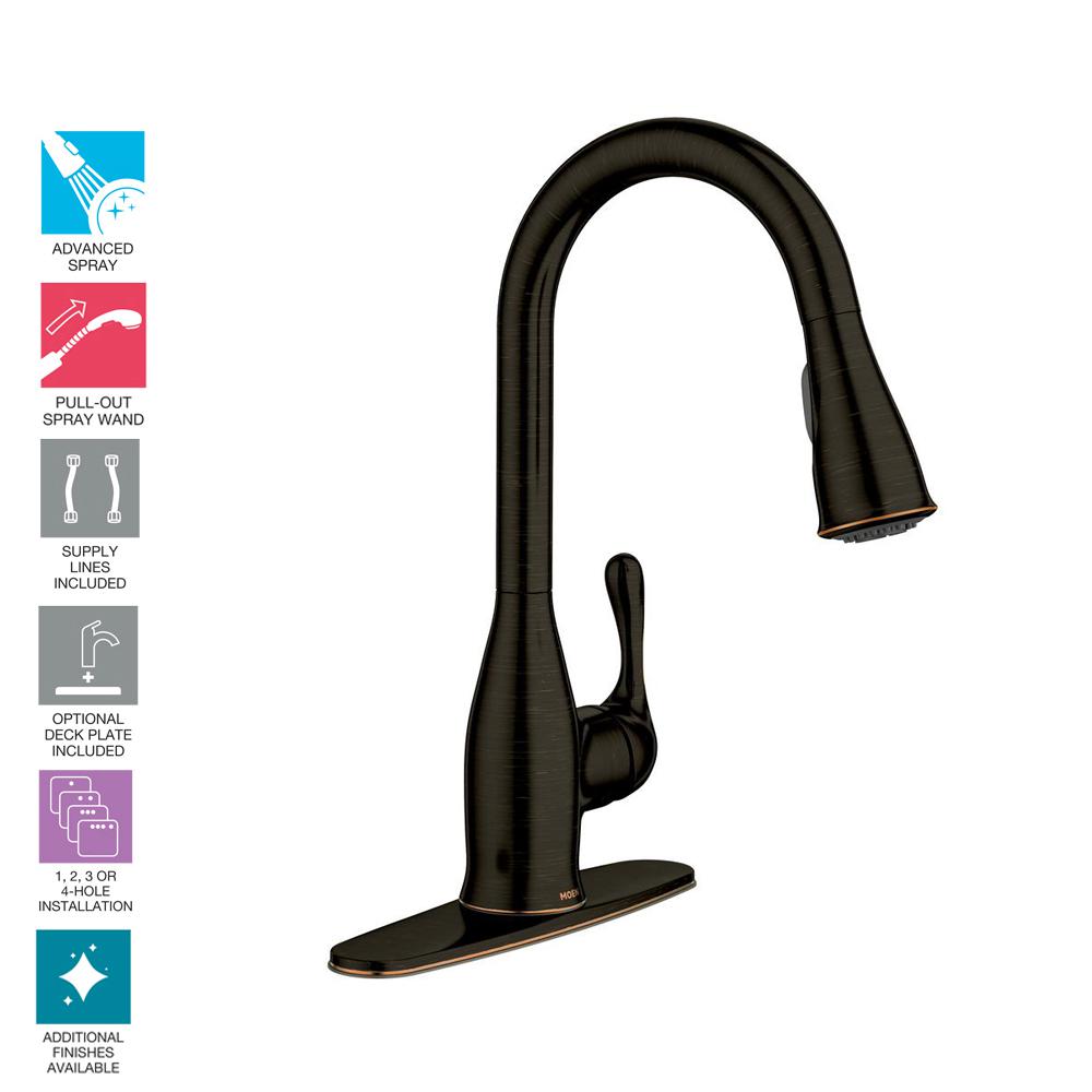 Moen Kaden Single Handle Pull Down Sprayer Kitchen Faucet With Reflex And Clean In Mediterranean Bronze Moen Kaden Single Handle Pull Down Sprayer Kitchen Faucet With Reflex And Clean In Mediterranean Bronze