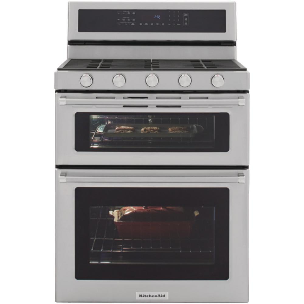 Kitchenaid 6 0 Cu Ft Double Oven Gas Range With Self Cleaning