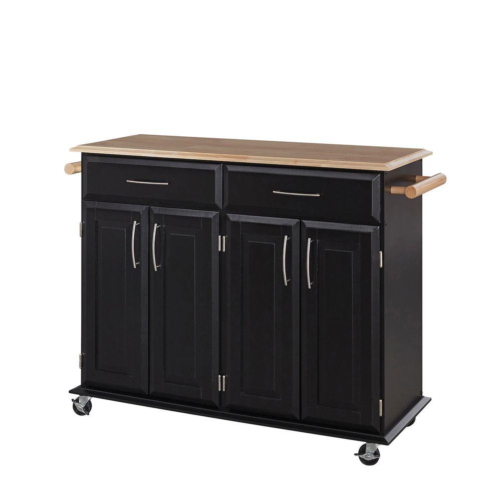 Home Styles Dolly Madison Black Kitchen Cart With Natural Wood Top 4508