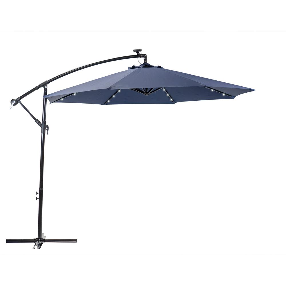 Sun Ray 10 Ft Round Cantilever Solar Powered Patio Umbrella In Navy 841046 The Home Depot