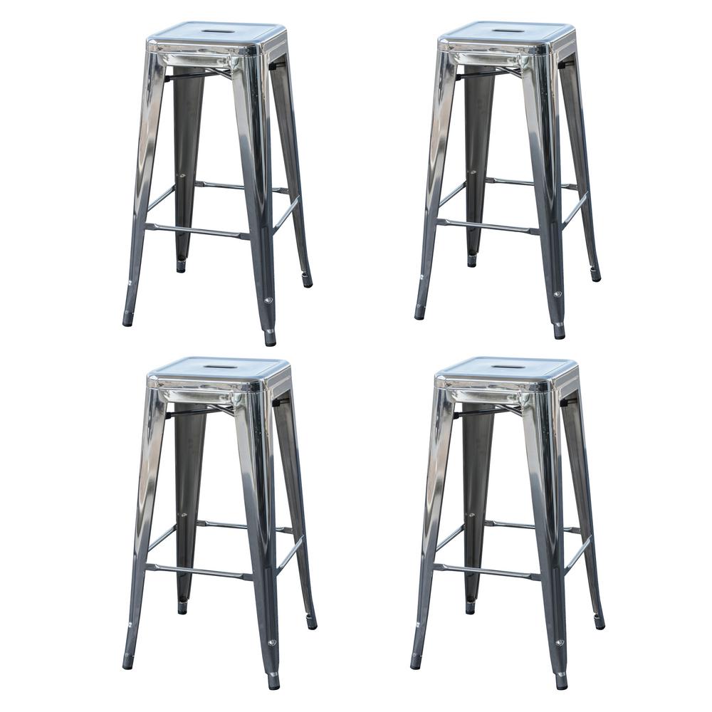 AmeriHome Loft Style 30 inch Stackable Metal Bar Stool in Chrome Silver (Set of 4)