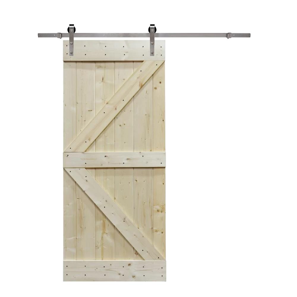 CALHOME 36 in. x 84 in. K Design Knotty Pine Wood Sliding Barn Door with Hardware Kit, Unfinished was $444.0 now $299.0 (33.0% off)