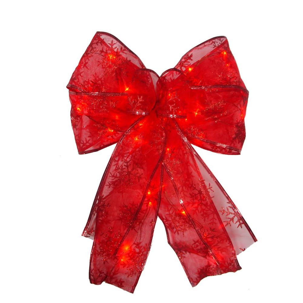 Starlite Creations 9 in. 36-Light Battery Operated LED Red Everyday Bow ...