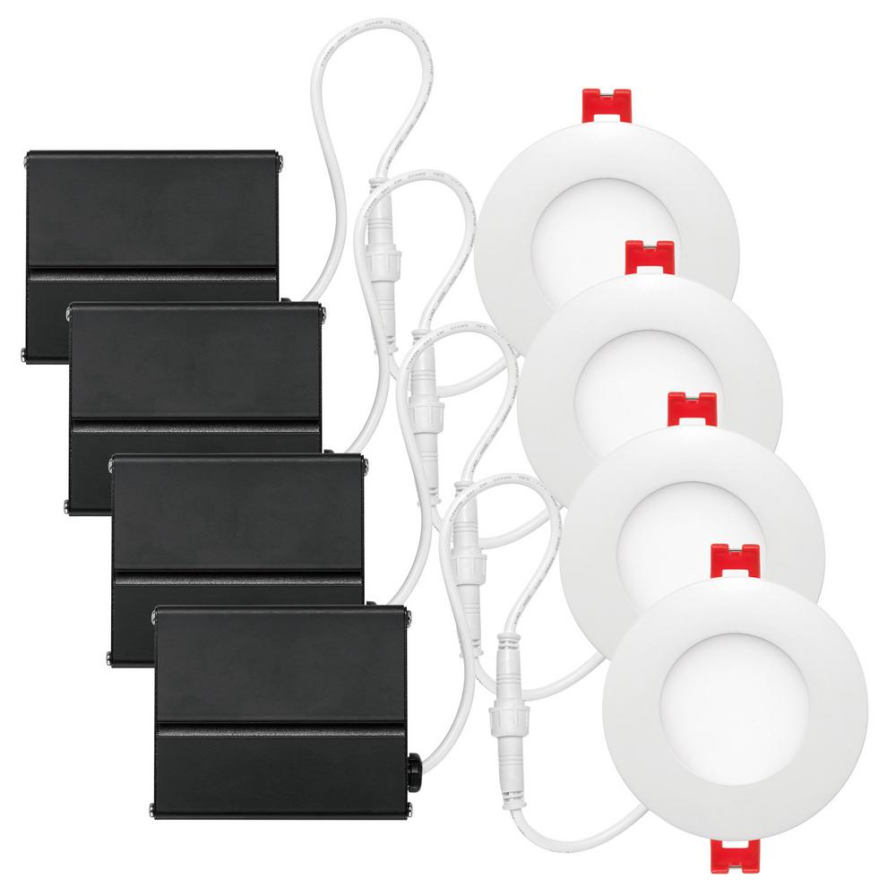 Globe Electric Slimline 3 In White Finish Integrated Led Recessed White Finish Integrated Led Recessed Kit 4 Pack