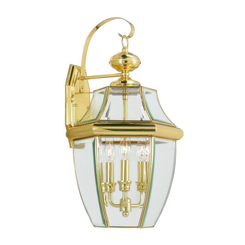 Brass Gold Outdoor Wall Mounted Lighting 3 Light Bright Brass Outdoor Wall Lantern
