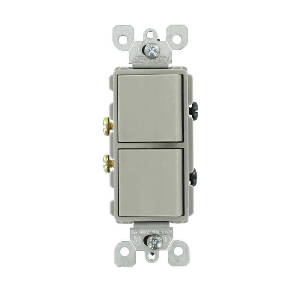 15 Amp Decora Commercial Grade Combination Two Single Pole Rocker Switches Gray