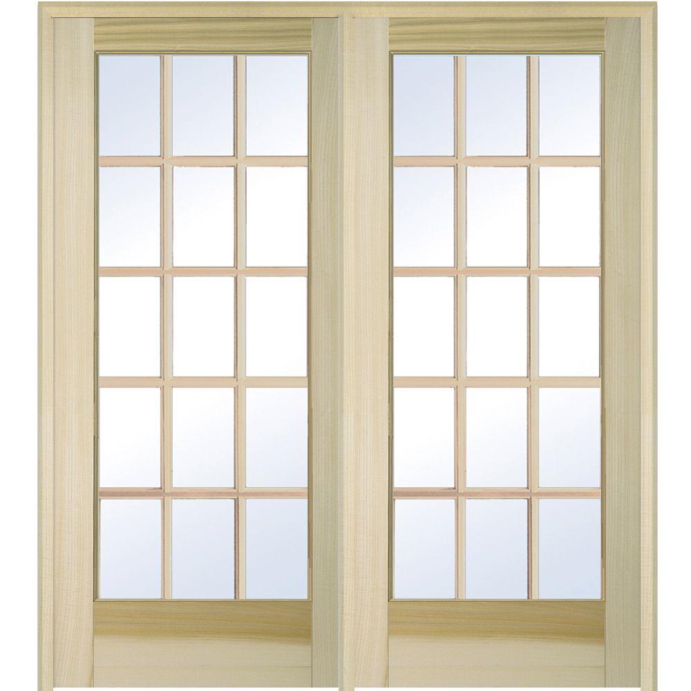 Mmi Door 72 In X 80 In Right Hand Active Unfinished Poplar Glass 15 Lite Clear True Divided Prehung Interior French Door