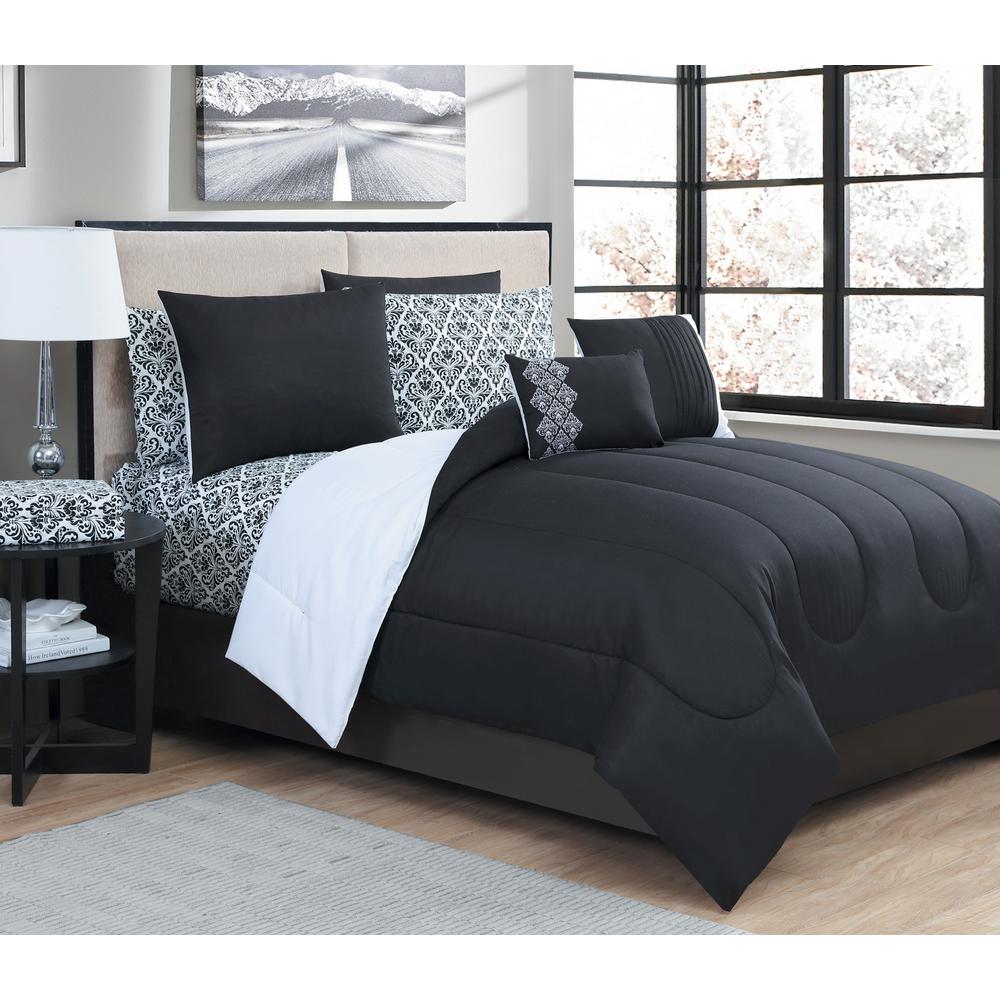 Brown & Grey Ombre Stripe Red 8Piece Queen BedinBag SetBG180180033