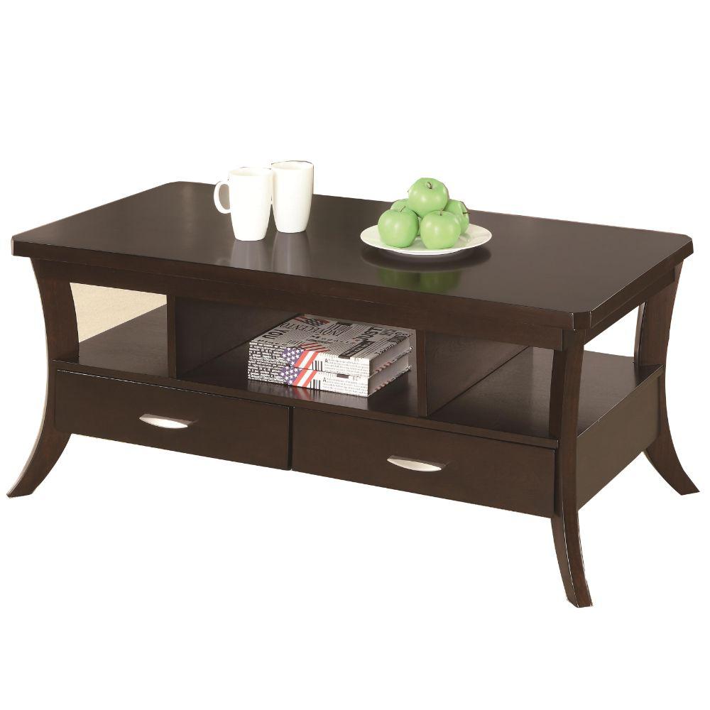 Benjara Contemporary Espresso Brown Coffee Table With 2 Bottom