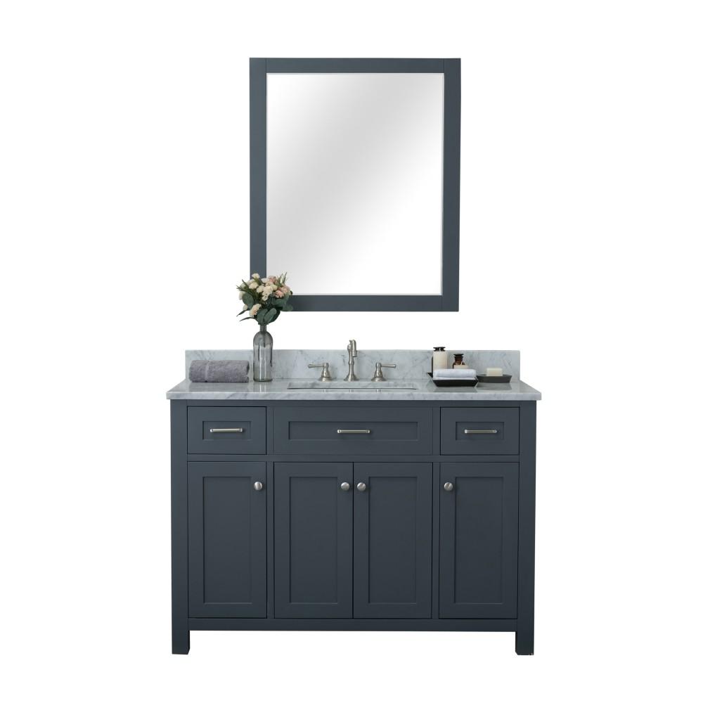 Design Element Redmond 48 in. W x 22 in. D Bath Vanity in Gray with Marble Vanity Top in White