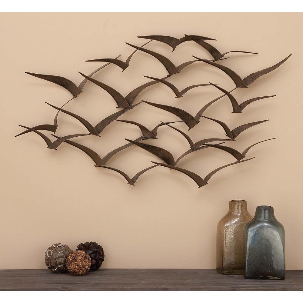 Litton Lane 47 In X 26 In Brown Iron Flying Birds Wall Decor Modern Metal Wall Art 80954 The