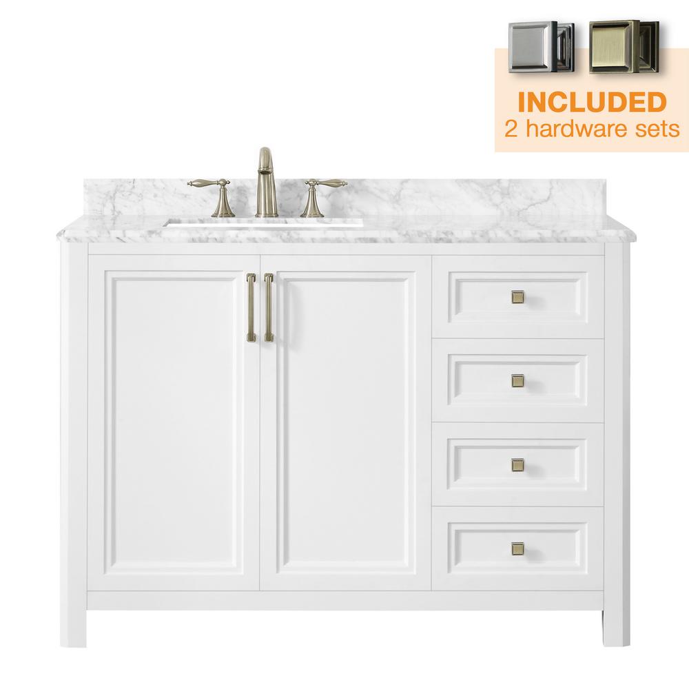 Home Decorators Collection Sandon 48 In W X 22 In D Bath Vanity In White With Marble Vanity Top In Carrara White With White Basin Sandon 48w The Home Depot