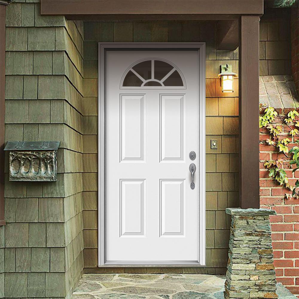 Jeld Wen 36 In X 80 In Fan Lite Primed Steel Prehung Left Hand