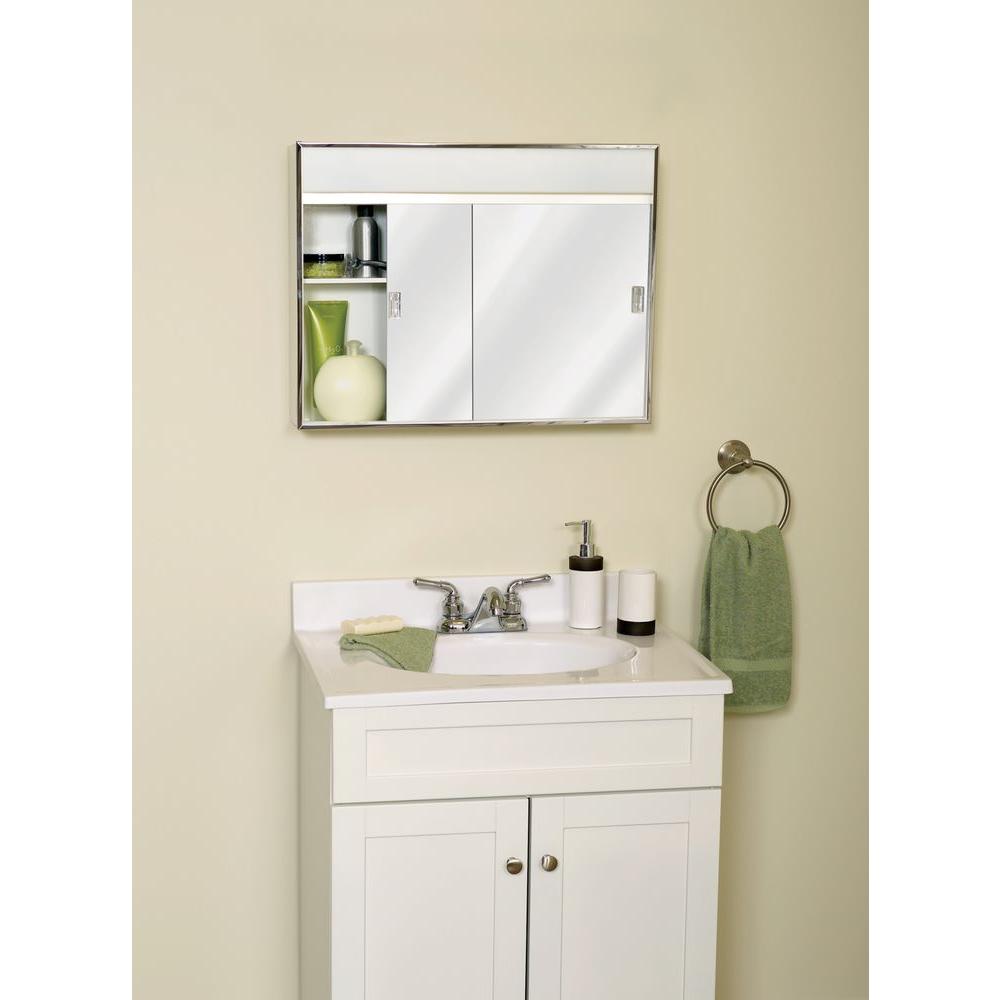 Zenith 24 38 In X 19 5 In Lighted Sliding Door Surface Mount Medicine Cabinet In Chrome 701l The Home Depot