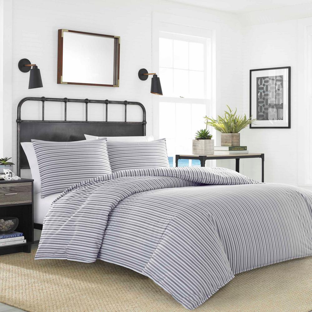 Nautica Coleridge 3 Piece Charcoal Full Queen Duvet Cover Set