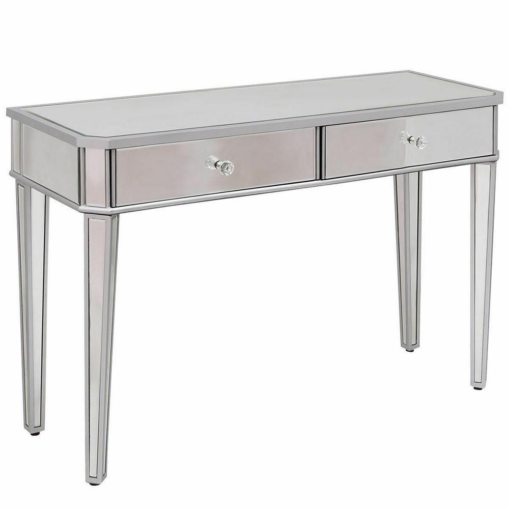 Costway Silver Glass Dressing Table 2 Drawer Mirrored Vanity Make