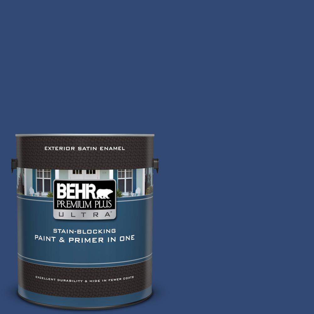 Behr Premium Plus Ultra 1 Gal S H 580 Navy Blue Satin Enamel S H 580 Navy Blue Satin Enamel Exterior Paint And Primer In One