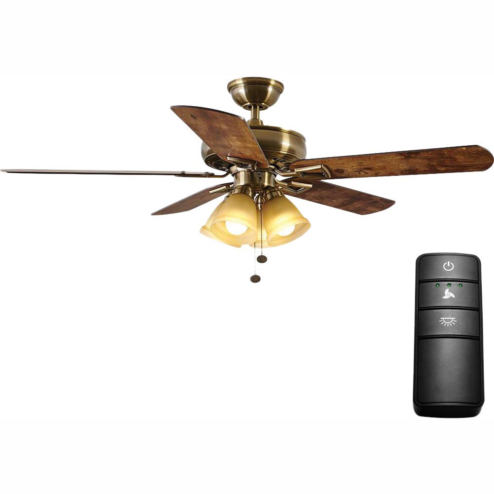 Hampton Bay Lyndhurst 52 In Led Antique Brass Ceiling Fan With Light Kit And Remote Control