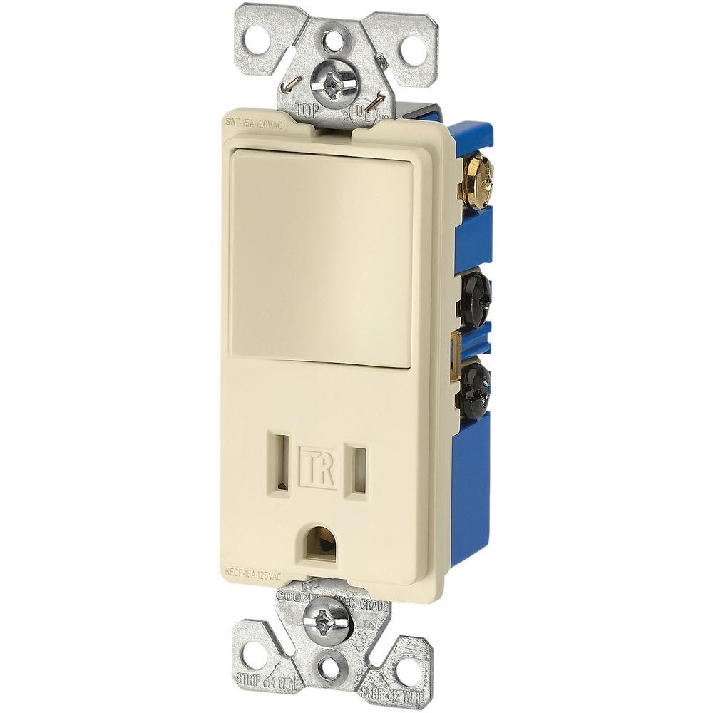 Light Almond EATON Wiring TR274LA 3-Wire Receptacle Combo Single-Pole Switch with Tamper Resistant 2-Pole