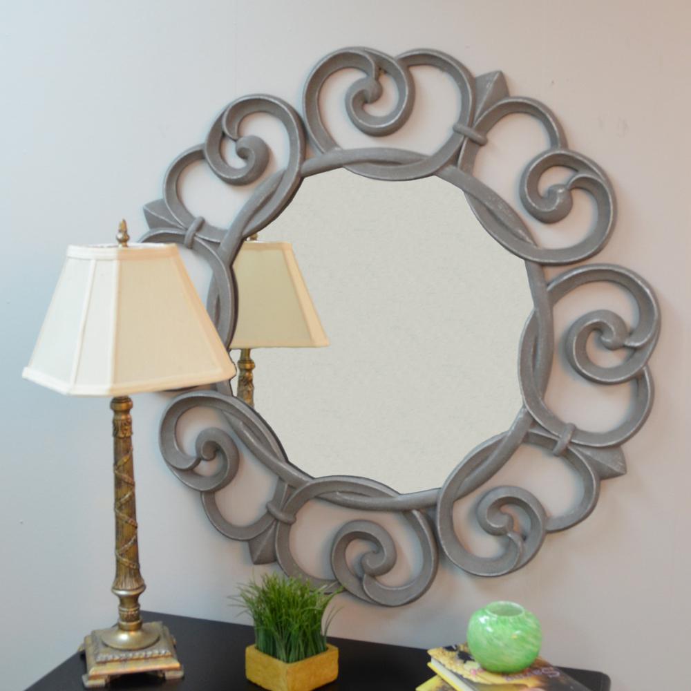 Ina Cottage Audrey 28 In Round Mirror Frame Silver Pewter Ina Cottage Audrey 28 In Round Mirror Frame Silver Pewter