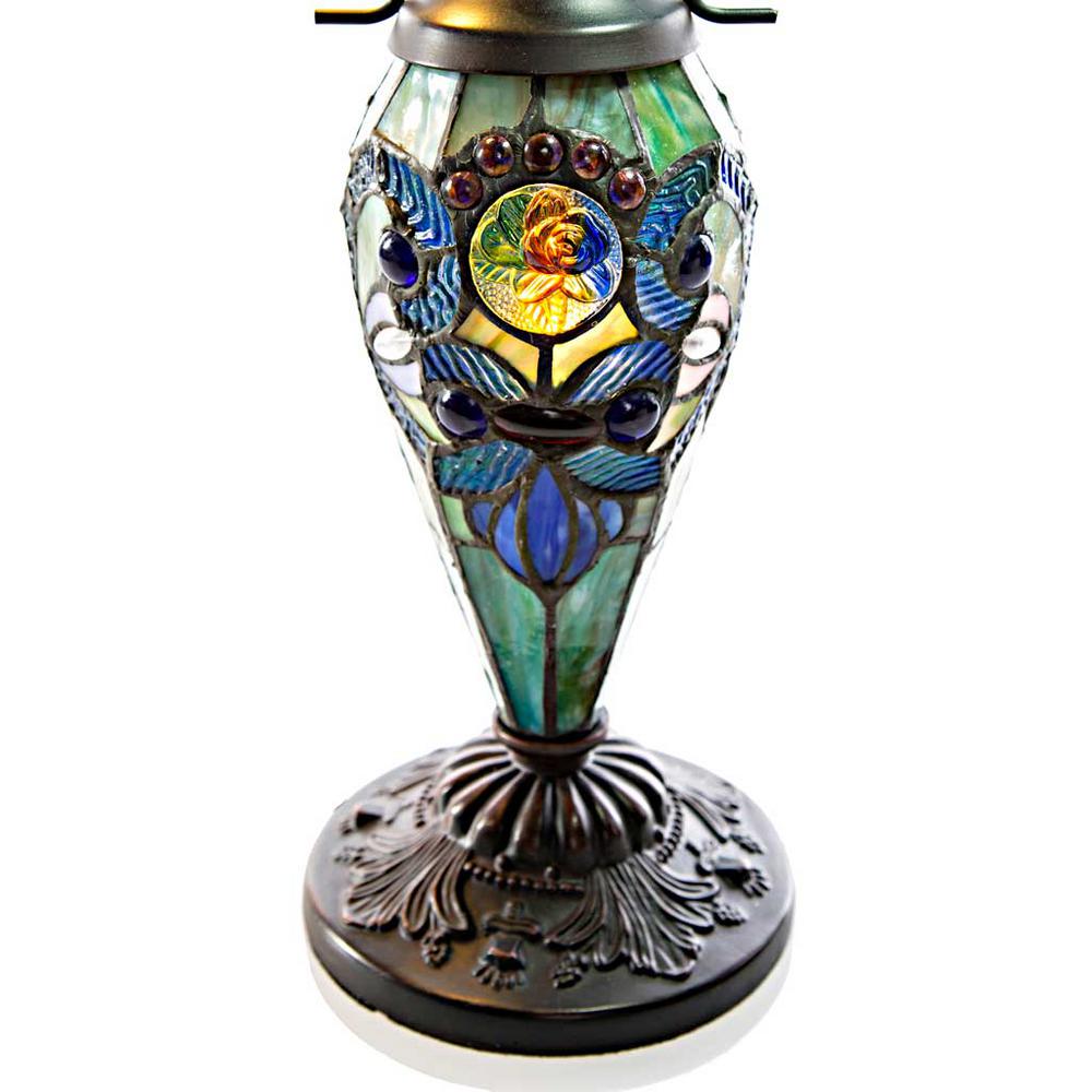 River Of Goods 26 In Blue Indoor Table Lamp With Stained Glass Victorian Style Shade And Lit Base 11047 The Home Depot