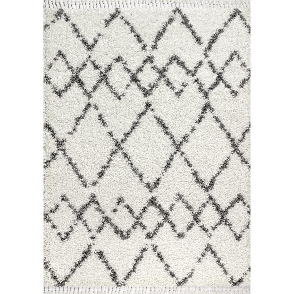 Jonathan Y Mercer Plush Tassel Moroccan Tribal Geometric Trellis Cream Grey 8 Ft X 10 Area Rug