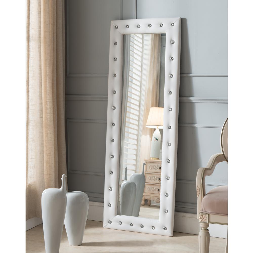 Kings Brand Furniture White Vinyl Upholstered With Crystals Floor Kings Brand Furniture White Vinyl Upholstered With Crystals Floor Mirror