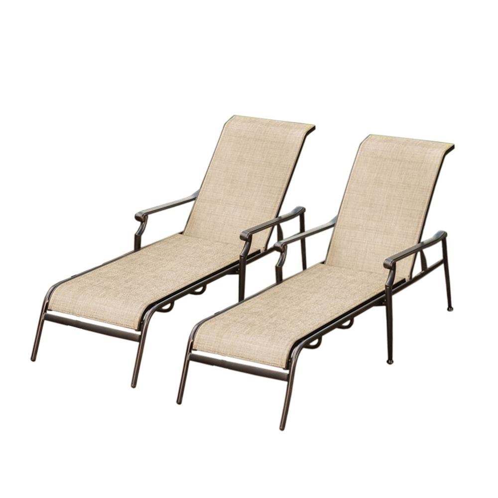 Bali Sling Aluminum Metal Outdoor Indoor Pair Chaise Lounges in Bronze