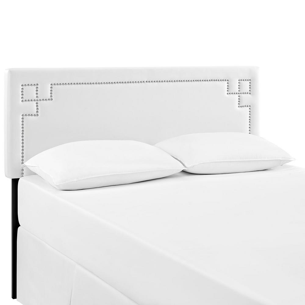 Modway Josie Faux Leather Upholstered Full Headboard in White with Nailhead Accents