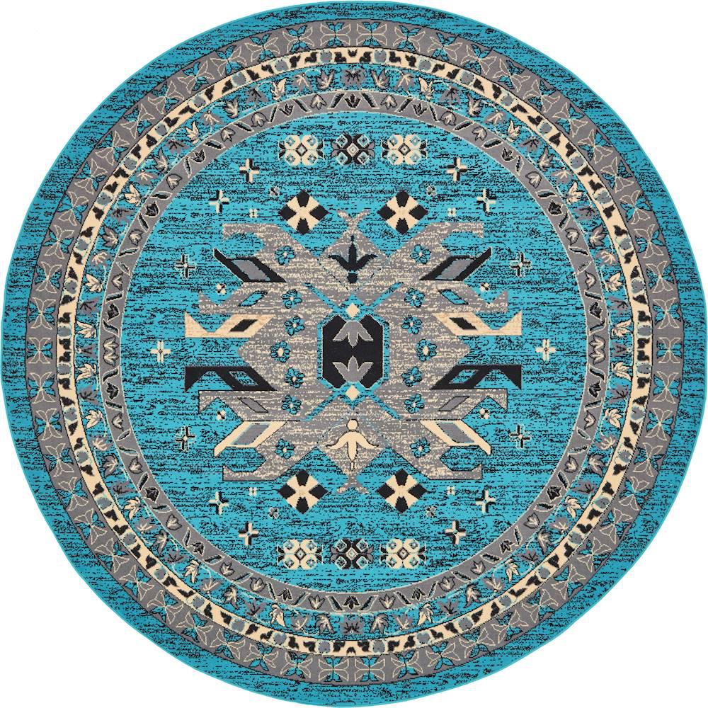 Unique Loom Taftan Turquoise 8 X 8 Round Rug 3134454 The Home Depot   Turquoise Unique Loom Area Rugs 3134454 64 1000 