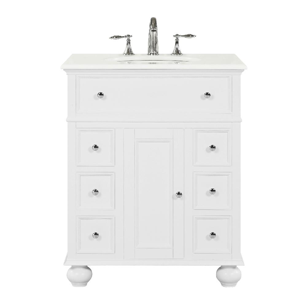 Home Decorators Collection Hampton Harbor 28 In W X 22 D White Bath Vanity With Natural Marble Top Sink