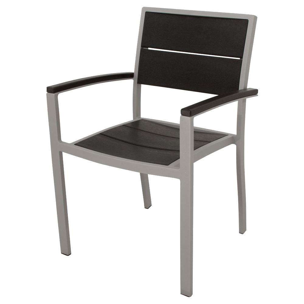 Trex Outdoor Furniture Surf City Textured Silver Patio Dining Arm Trex Outdoor Furniture Surf City Textured Silver Patio Dining Arm Chair With Charcoal Black Slats