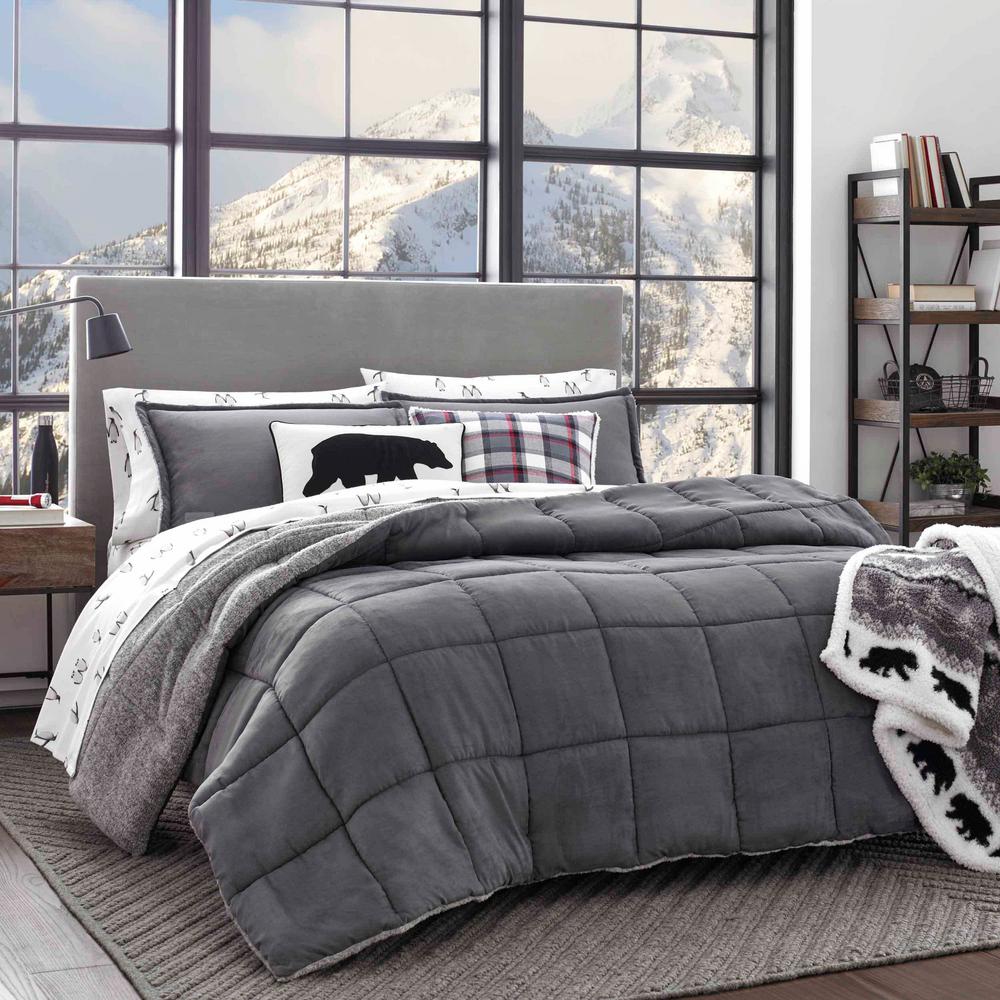 Eddie Bauer Sherwood 3 Piece Gray Solid King Comforter Set Ushsa51070993 The Home Depot