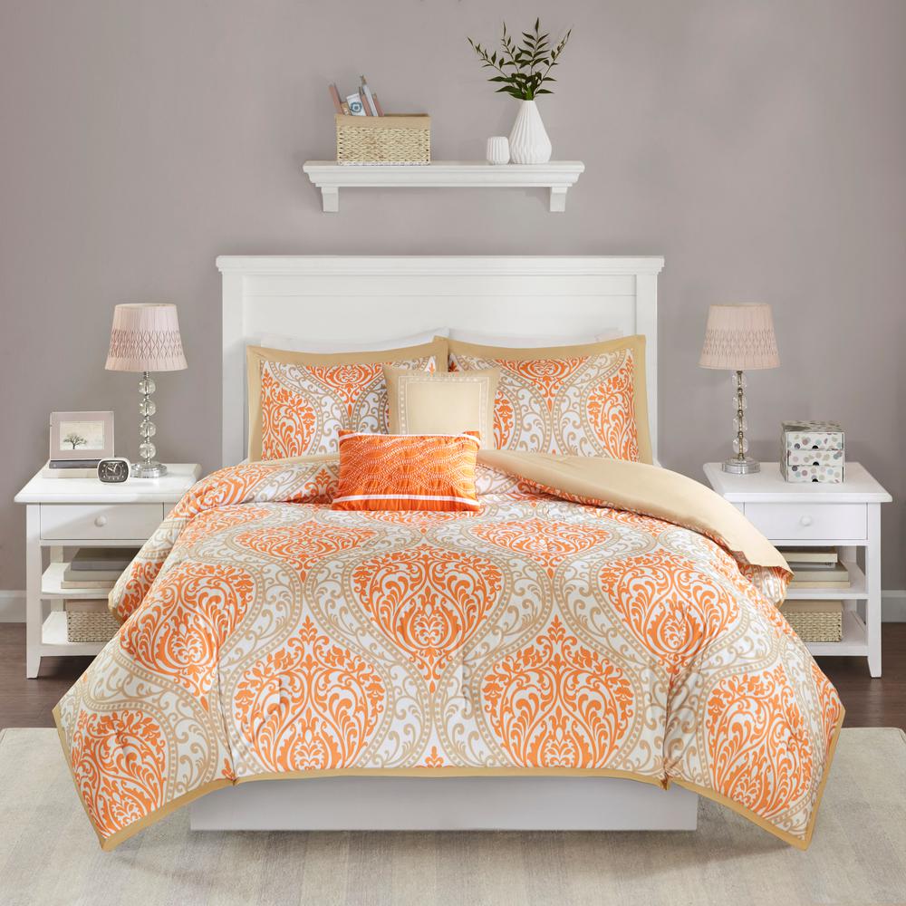 Intelligent Design Sabrina 5 Piece Orange Full Queen Comforter Set