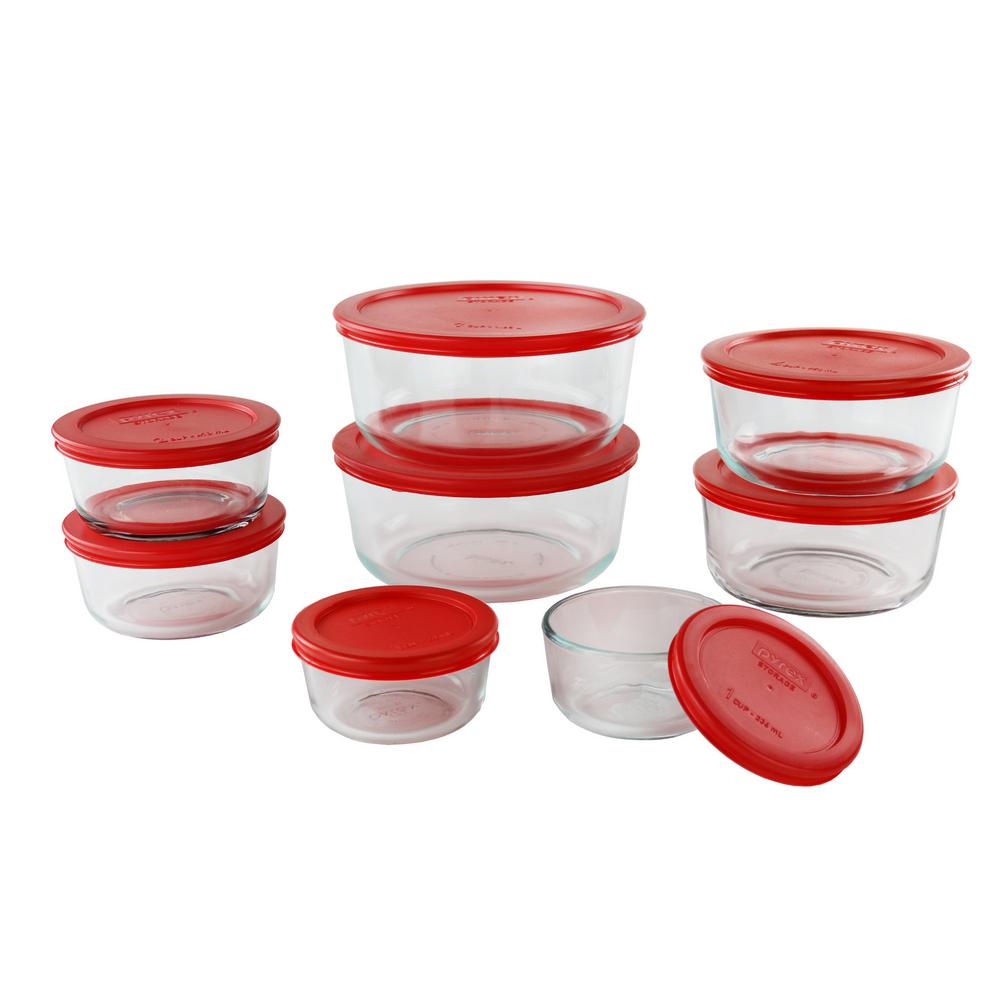 Pyrex Simply Store 16-piece Round Glass Storage Set With Red Lids 