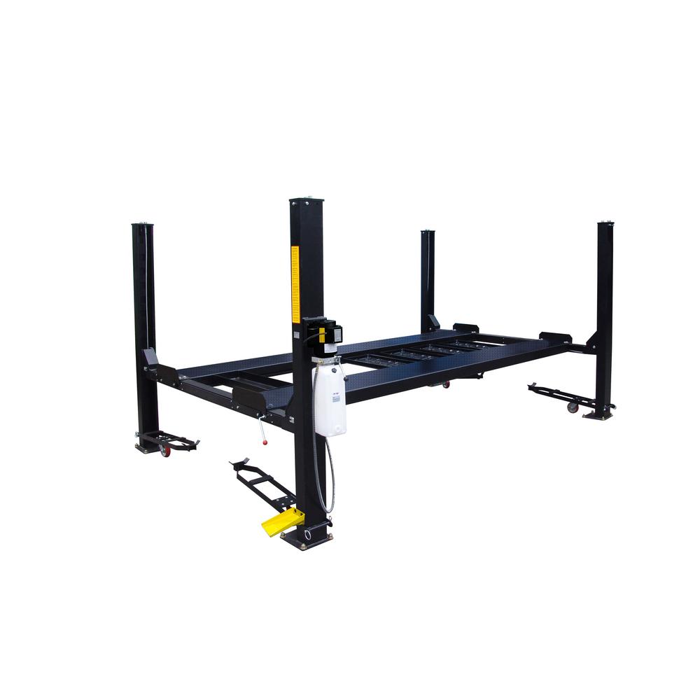 Storage 4Post Lift 9,000 lbs. Extended Length/Height With Poly Casters, Drip Trays, Jack Tray