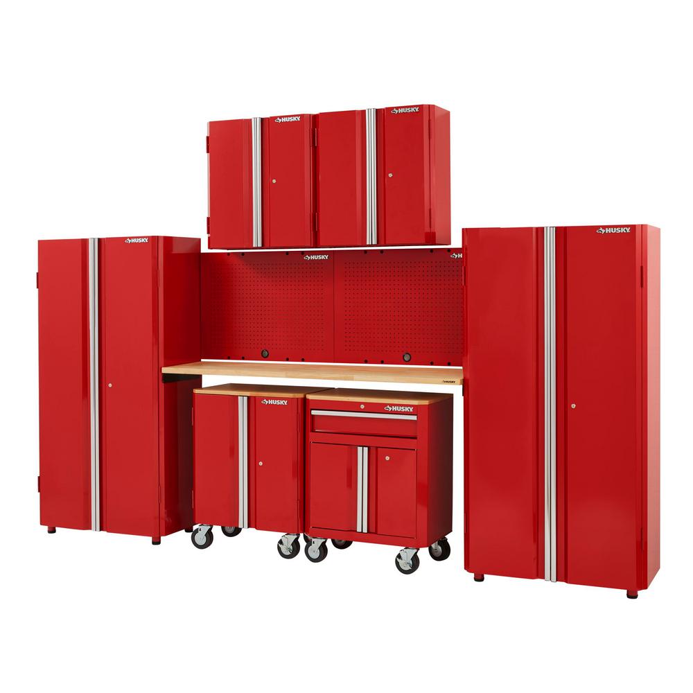 Husky 133 in. W x 98 in. H x 18 in. D Steel Garage Set in Red