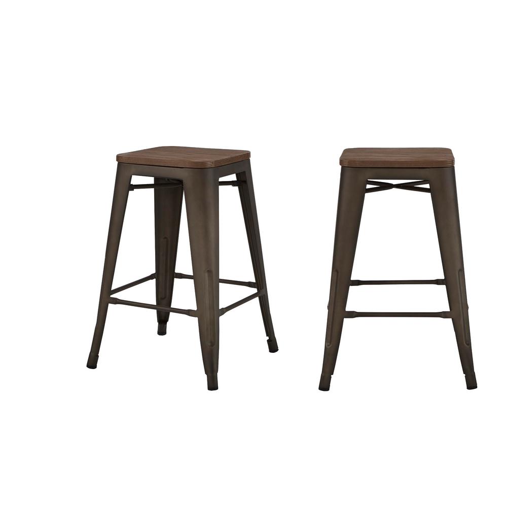 StyleWell Finwick Matte Gunmetal Gray Metal Backless Counter Stool with Wood Seat (Set of 2) (16.54 in. W x 23.62 in. H), Brown/Matte Gunmetal Gray was $119.0 now $71.4 (40.0% off)