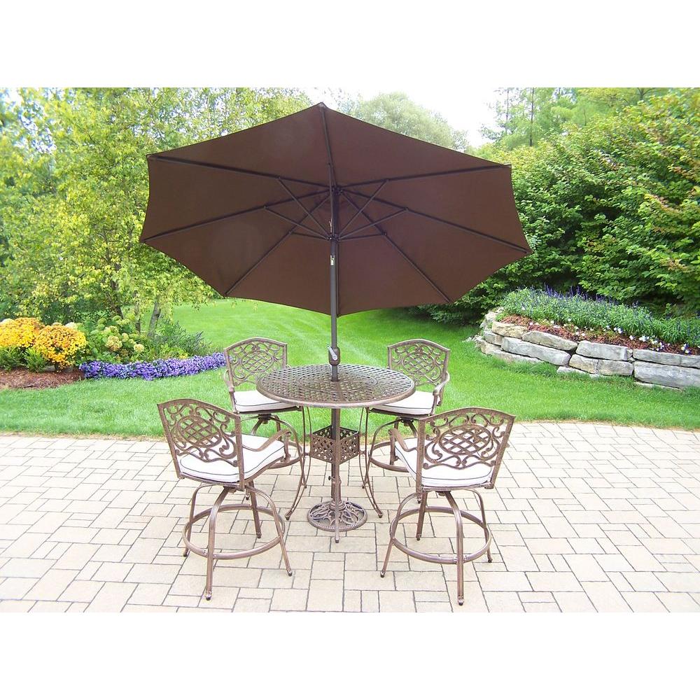 Oakland Living Elite Cast Aluminum 7 Piece Round Patio Bar Height Oakland Living Elite Cast Aluminum 7 Piece Round Patio Bar Height Dining Set With Oatmeal