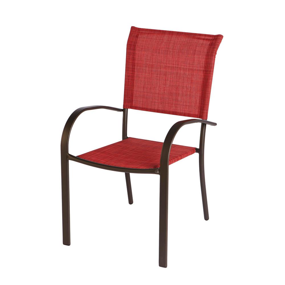 Stylewell Mix And Match Stationary Stackable Steel Split Back Sling Outdoor Patio Dining Chair In Conley Chili Fcs70391 The Home Depot - Sling Stacking Patio Chair Home Depot
