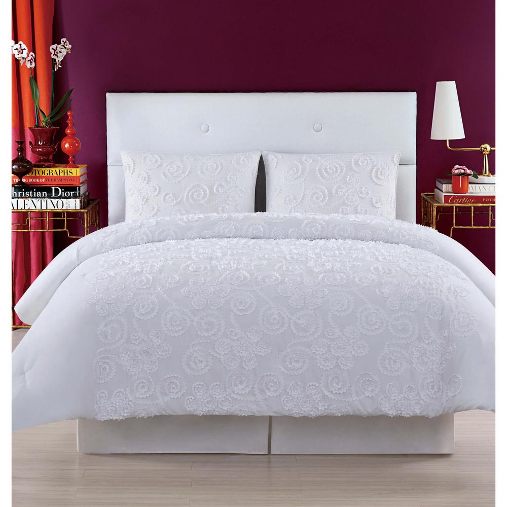 Christian Siriano Pretty 3 Piece White King Duvet Cover Set