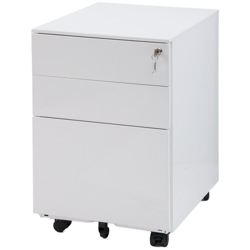 Harper Bright Designs White 3 Drawer Mobile Pedestal File Cabinet Mx189036kaa The Home Depot