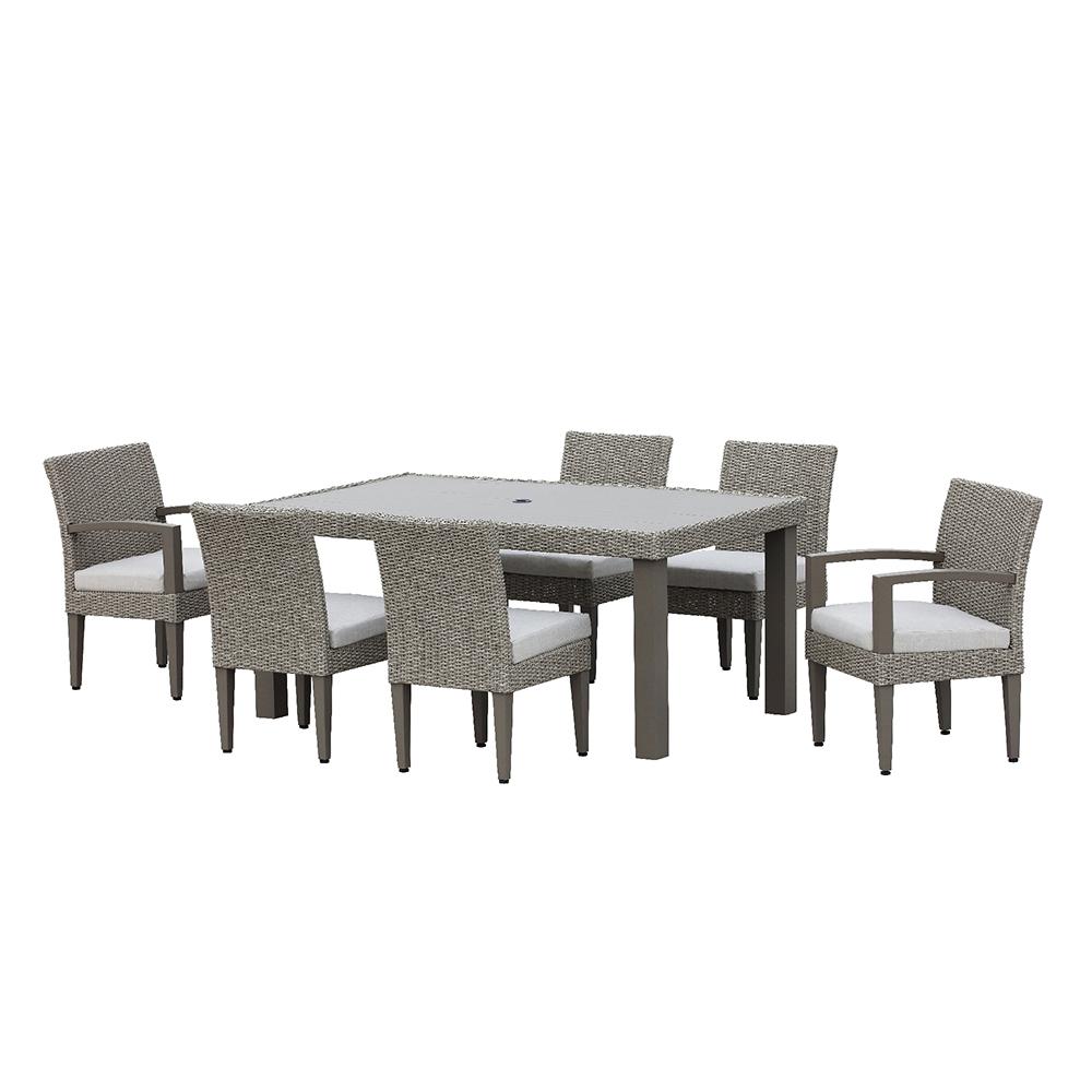 Ove Decors Sutton Ii Grey 7 Piece Wicker Outdoor Dining Set With Light Gray Cushions 15pkd Sut207 Gr The Home Depot