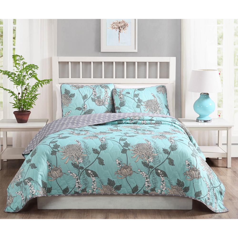 Amelie 3 Piece Aqua Reversible King Quilt Set Ymz006999 The Home Depot Amelie 3 Piece Aqua Reversible King Quilt Set