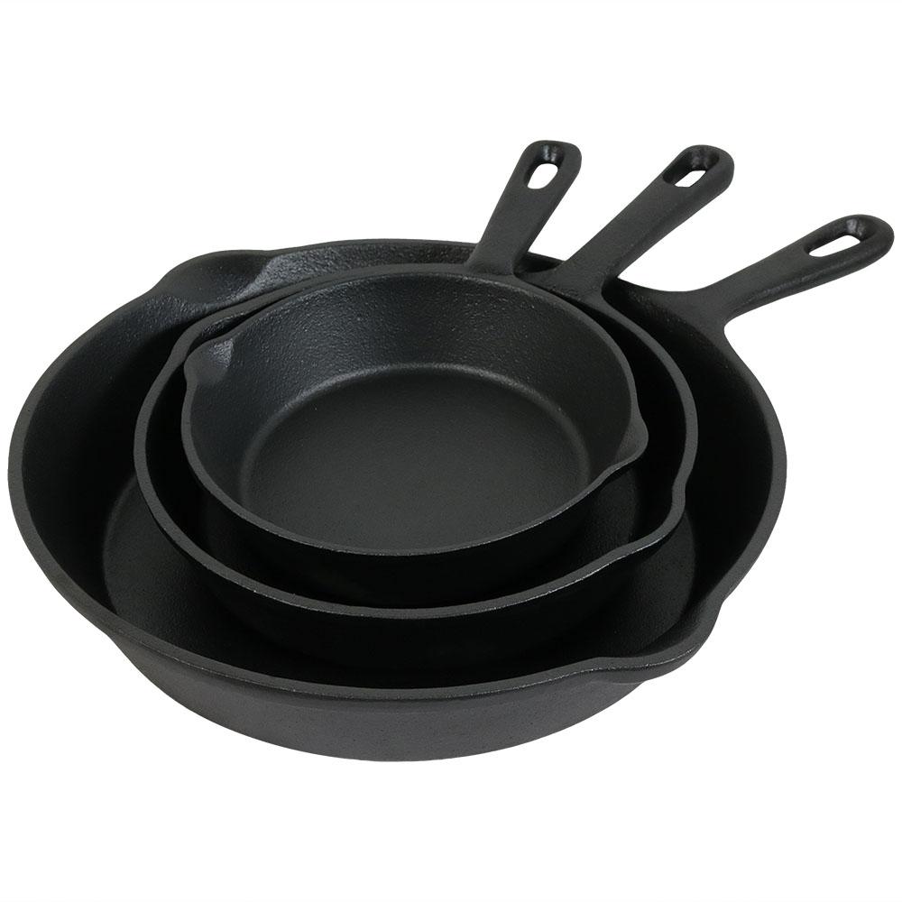 PreSeasoned 3Piece Cast Iron Skillet Set in Black