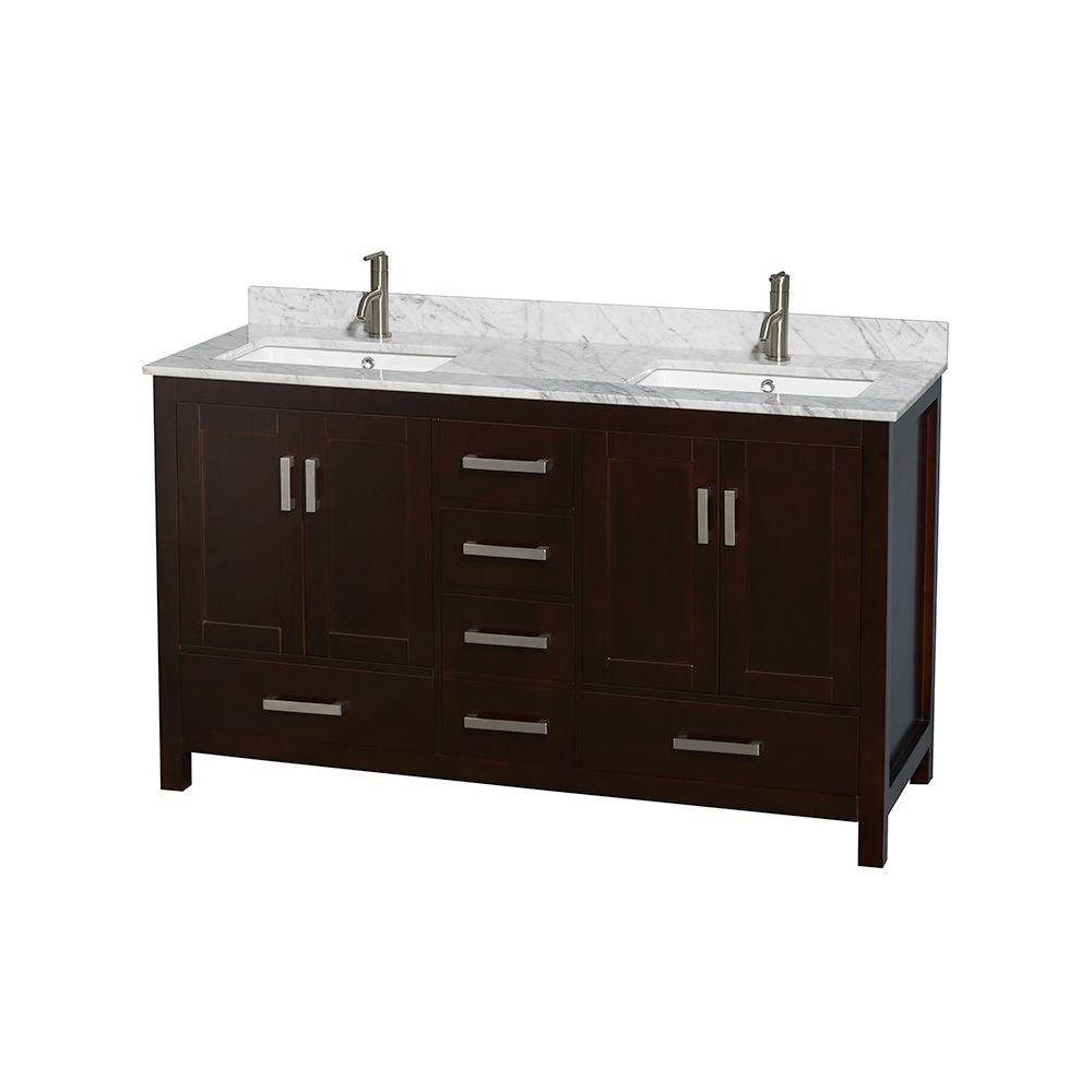 Wyndham Collection Sheffield 60 In Double Vanity Espresso With Marble Top Carrara White