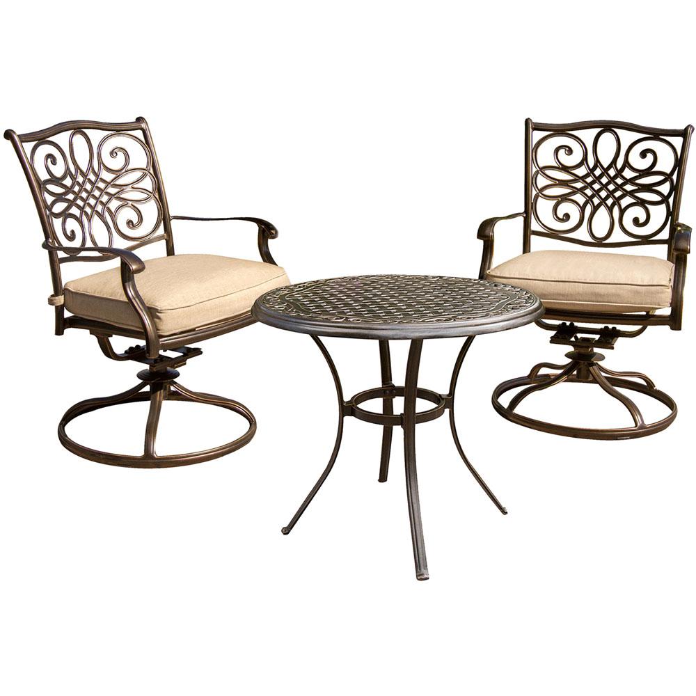 Hanover Traditions Aluminum Round Outdoor Bistro Set with 2Swivel