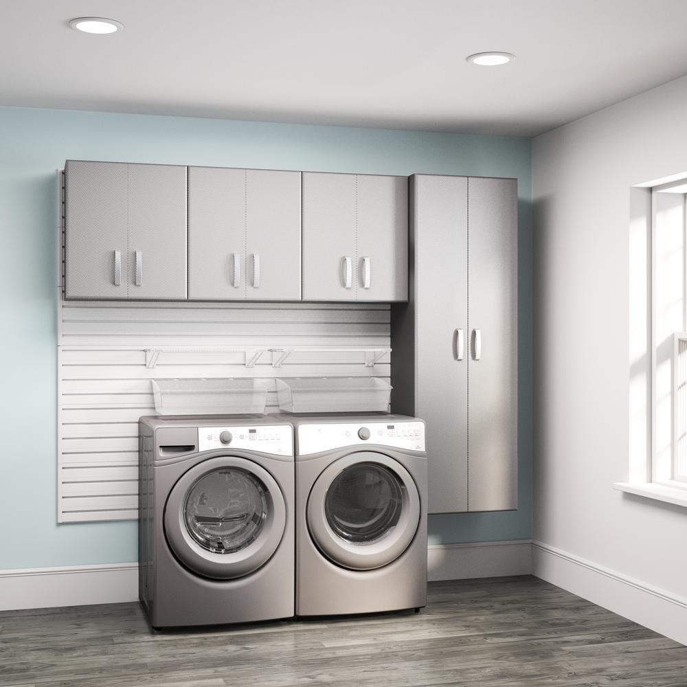 Flow Wall Modular Laundry Room Storage Set With Accessories In Platinum Carbon Fiber 4 Piece