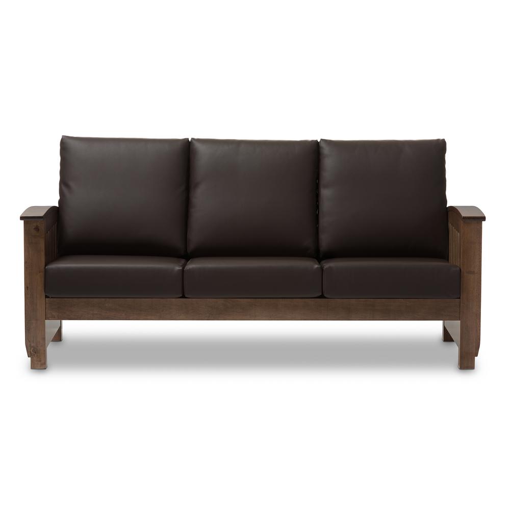 Baxton Studio Charlotte Mid Century Dark Brown Faux Leather Baxton Studio Charlotte Mid Century Dark Brown Faux Leather Upholstered Sofa