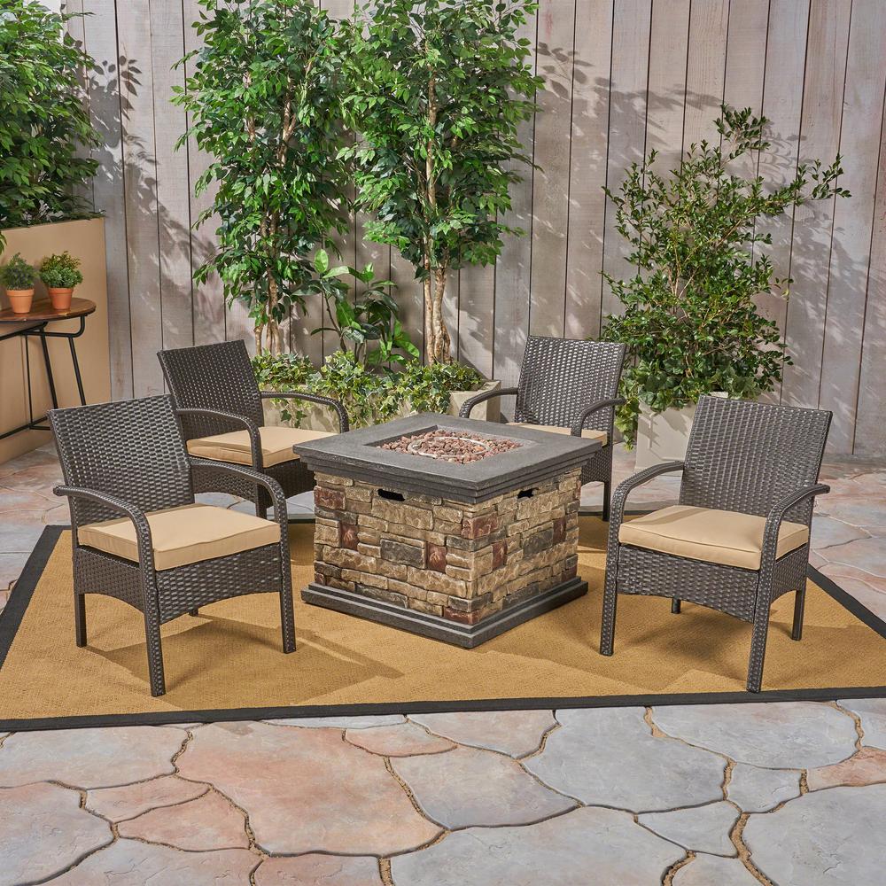 pit fire seating patio piece cushions cordoba tan metal brown noble house capacity